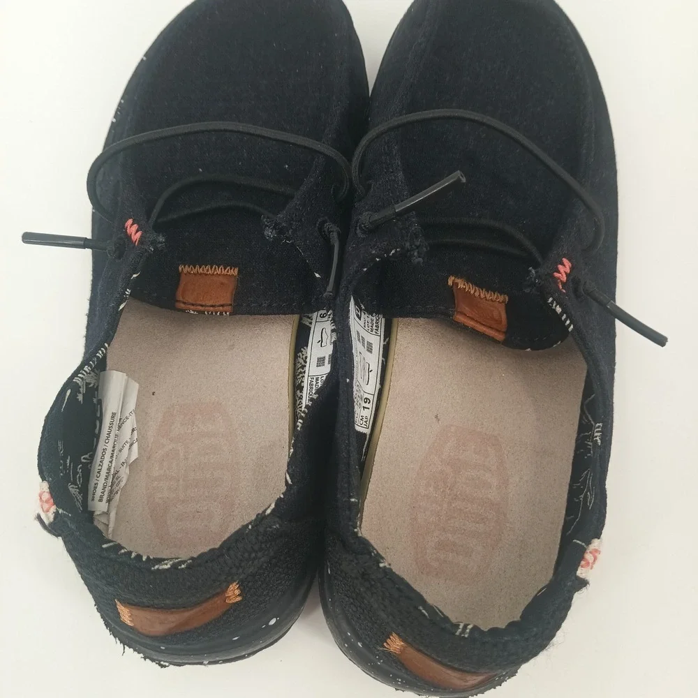 Hey Dude Wendy Washed Youth Black Canvas Slip On Loafers Shoes Size 13 Toddler